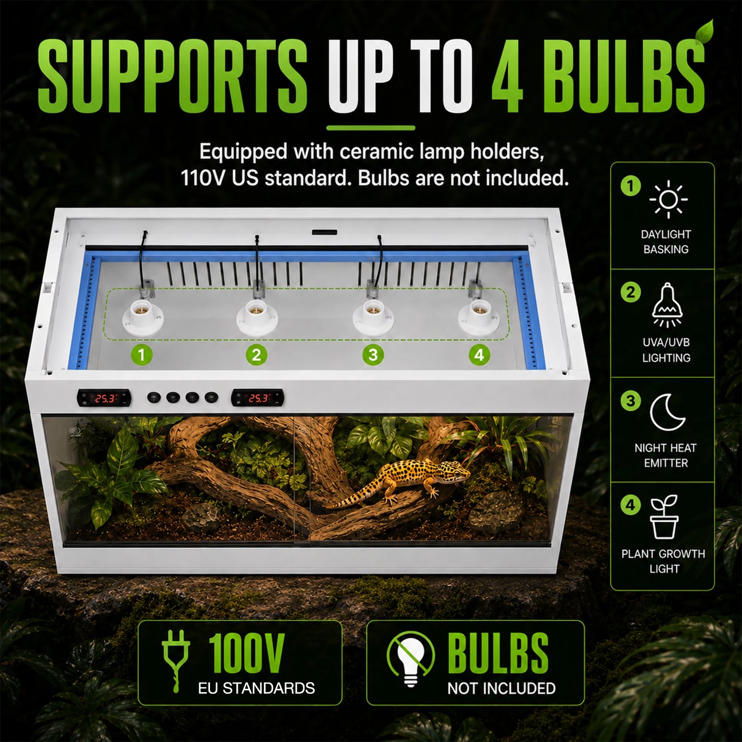 PVC Reptile Enclosure with Tempered Glass, Stackable Bearded Dragon Tank – Heavy Duty Terrarium for Amphibians, Reptilians, Arachnids