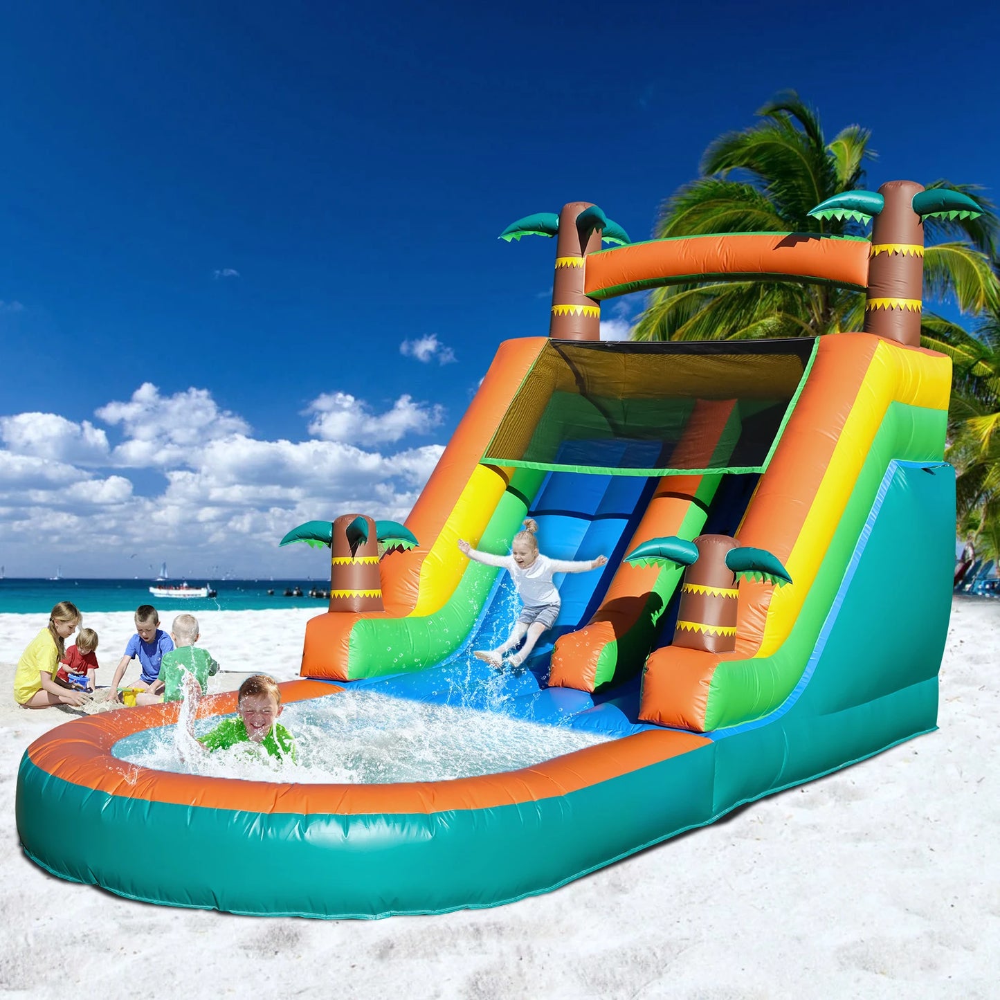 6.4m Commercial Inflatable Bounce House Tropical Water Slide Pool 950w Blower Children's playground, children's toys
