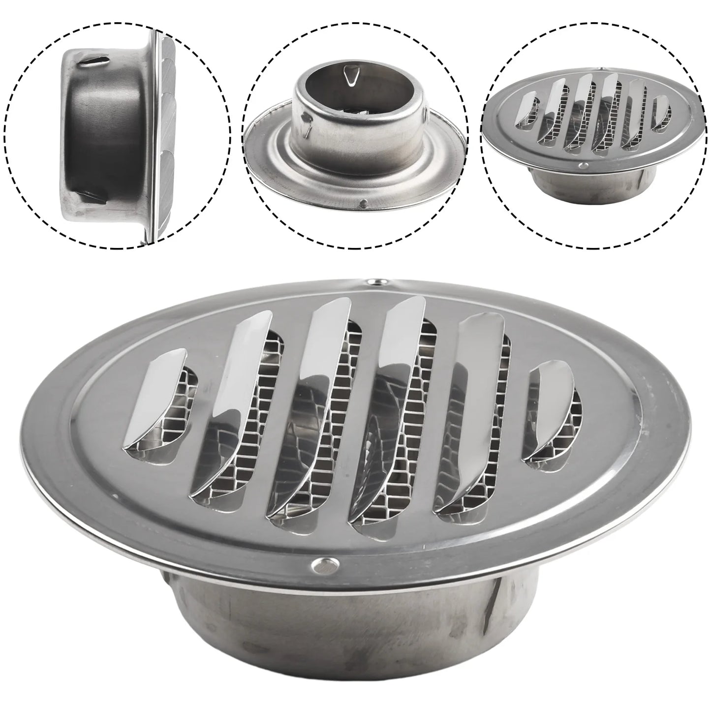 1PCS Circle Air Vent Grill Cover Stainless Steel Silver 70-160mm Round Exterior Wall Duct Ventilation Tool Accessories Home Part