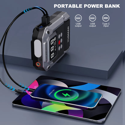Car Battery Jump Starter with Air Compressor, 12V 1000A/1500A PEAK 26800mah Portable Car Jump Starter with 150 PSI Inflator (for ALL Petrol or 10L Diesel), Emergency LED Flashlight