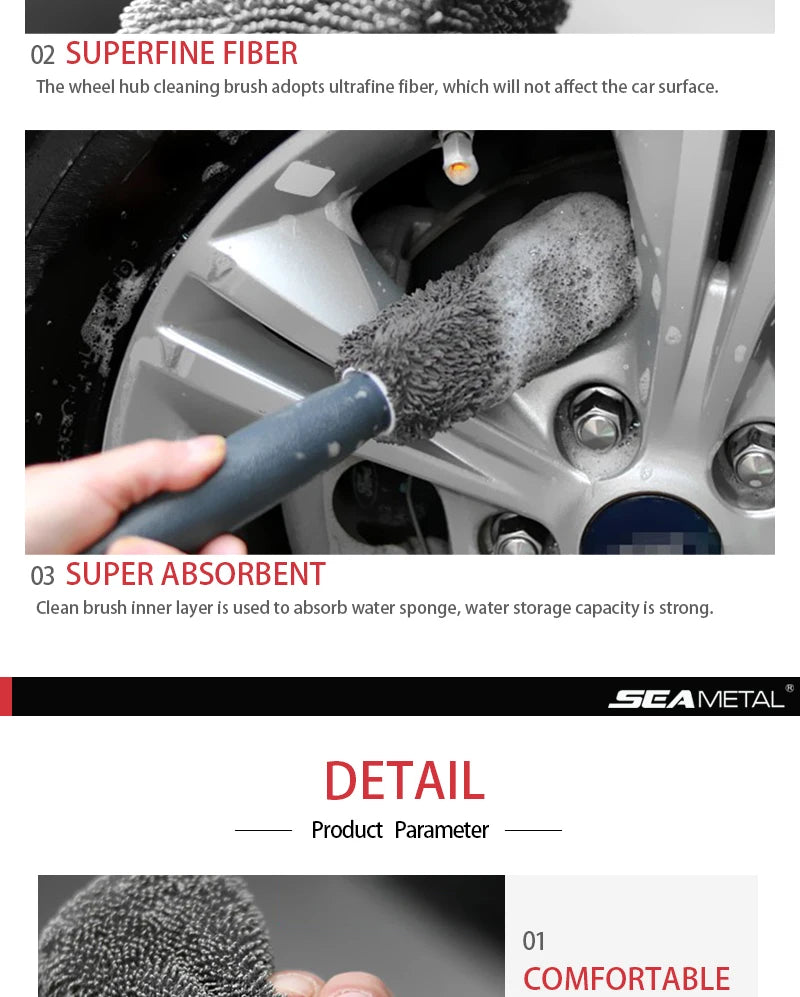 SEAMETAL Microfiber Car Wheel Tire Rim Brush Auto Wheel Cleaning Tool Wash Towel with Plastic Handle Car Washing Accessories