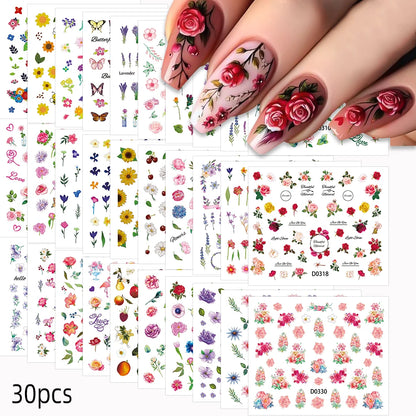 30 Sheets Christmas Nail Art Stickers Self Adhesive 3D White Snowflake Nail Decals Xmas Nail Supplies Christmas Manicure Sliders