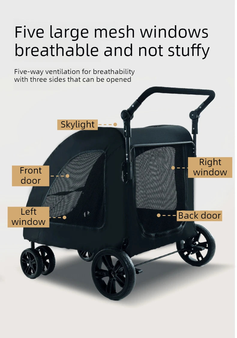 Large Dog Strollers Breathable Zipper Design Pet Cart Dogs Carrier Outdoor Travel Large Transportation Carts Adjustable Height