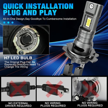 H7 LED Headlight CANBUS 30000LM 7035 CSP Chips 1:1 MINI Size Plug And Play Auto Lamp 6000K Wireless Turbo Fog Light With Fan
