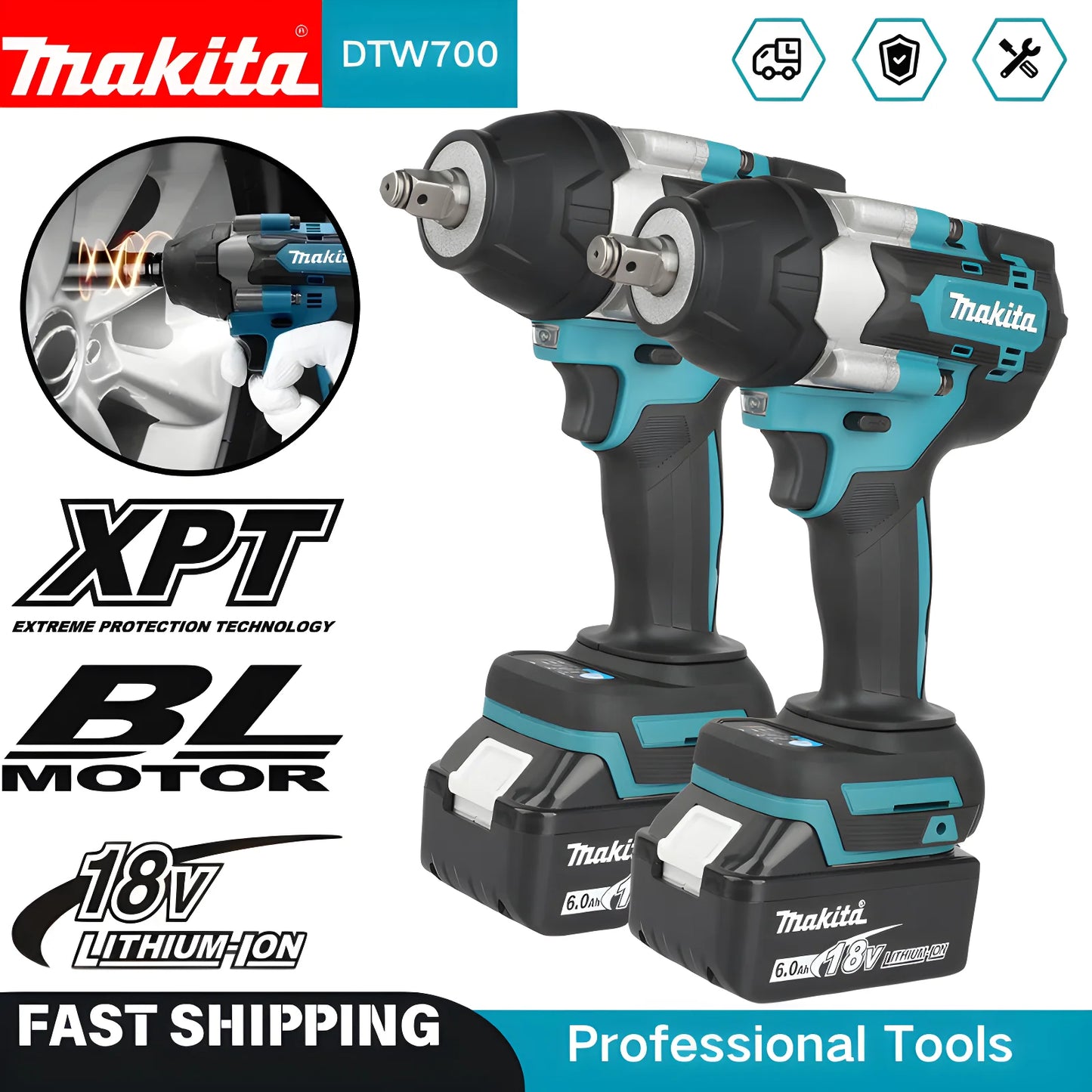 Makita DTW700 Cordless Impact Wrench 18V Brushless Motor  Variable Speed Electric Wrench High Effieiency Durable Auto Stop