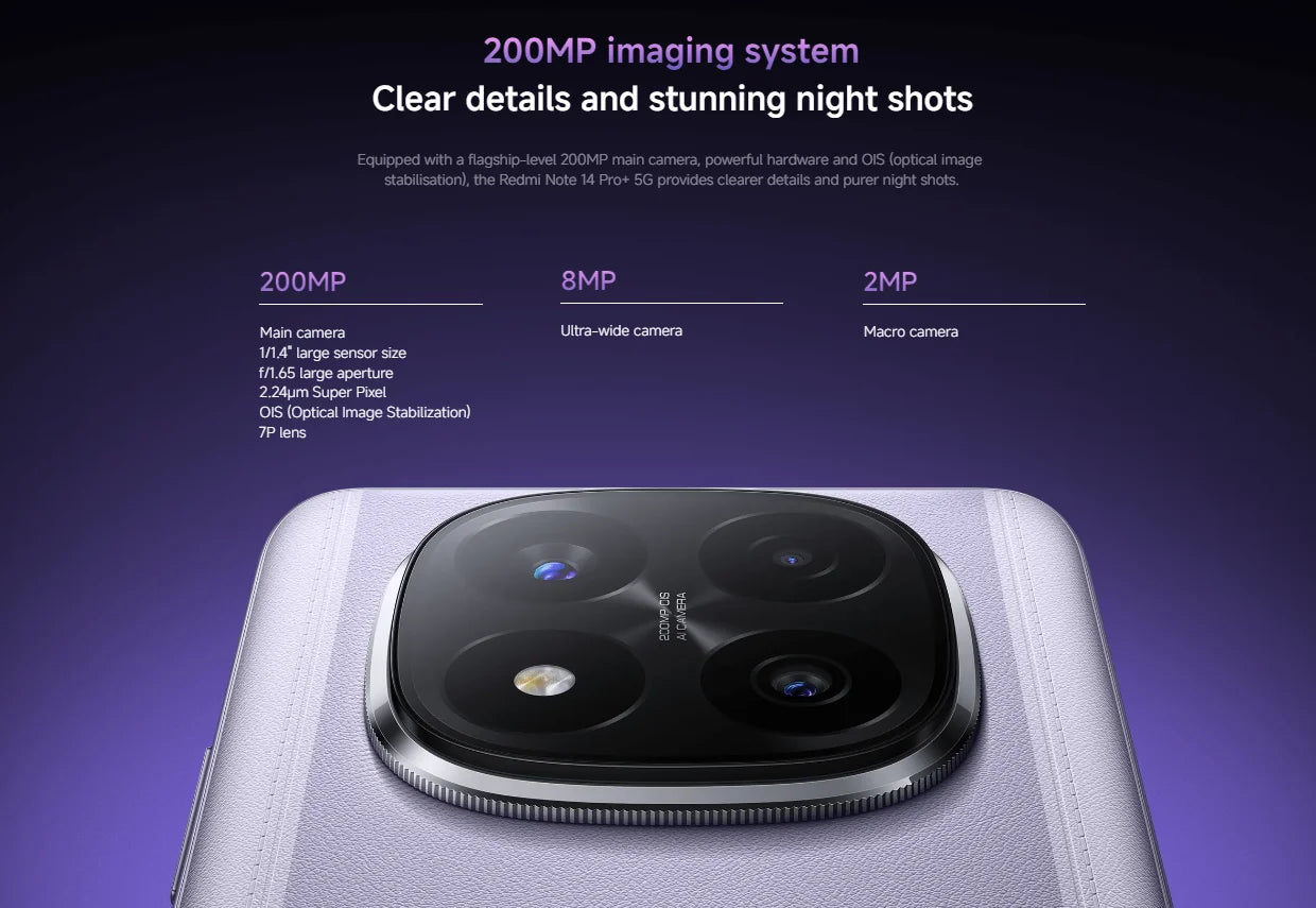 Global Version Xiaomi Redmi Note 14 Pro Plus 5G Snapdragon® 7s Gen 3 NFC 6.67” AMOLED 120Hz 5110mAh 120W Fast Charging 200MP