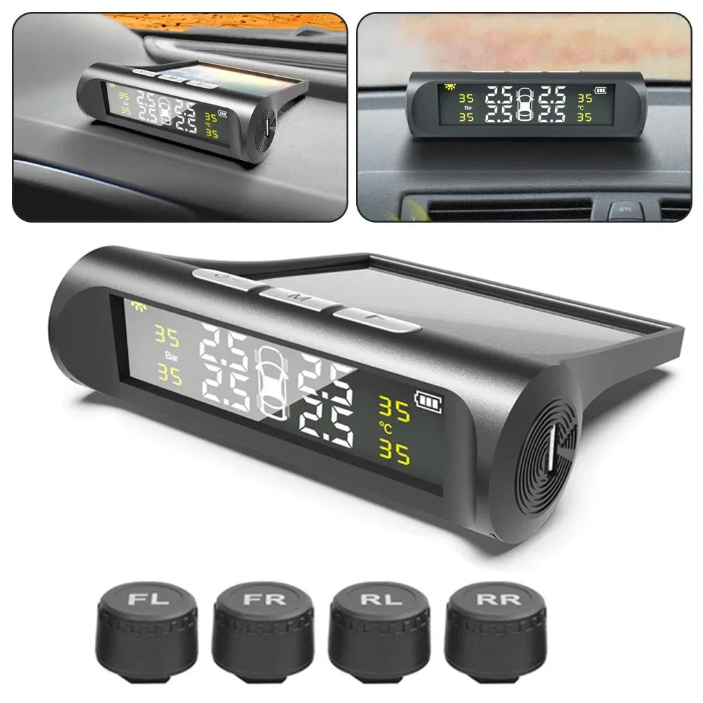 Solar Auto Security Alarm Systems Power TPMS Car Tire Pressure Alarm Monitor System Tyre Pressure Temperature Warning