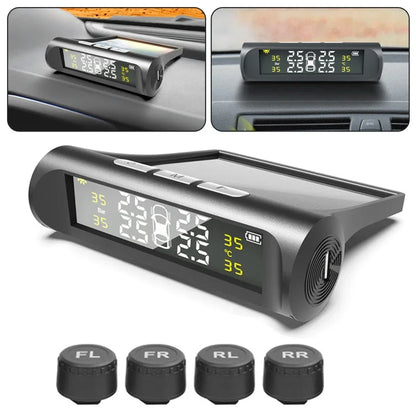 Solar Auto Security Alarm Systems Power TPMS Car Tire Pressure Alarm Monitor System Tyre Pressure Temperature Warning