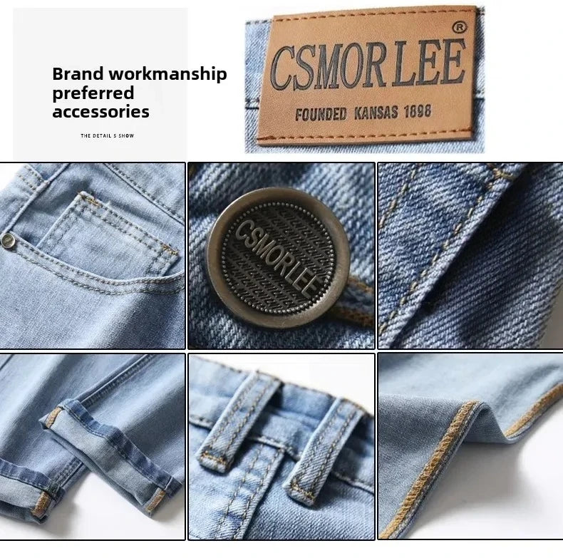 2026 Spring Summer Thin Jeans Classic Style Fashion Stretch Regular Fit Denim Trousers Male Brand Men's Washed Light Blue