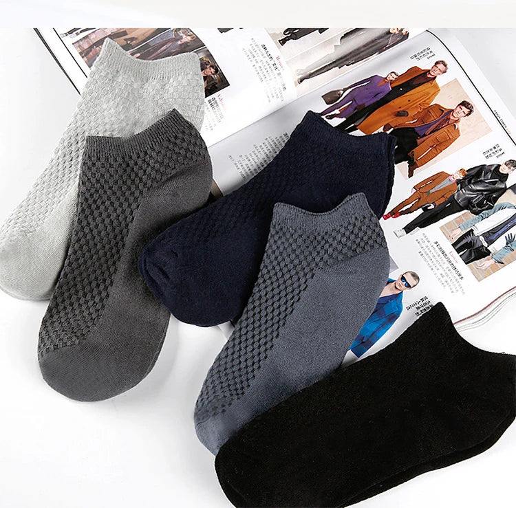 5Pairs/Lot Men's Bamboo Fiber Socks Business Short Breathable Ankle Socks Male Sock High Quality Large Size EU38-44