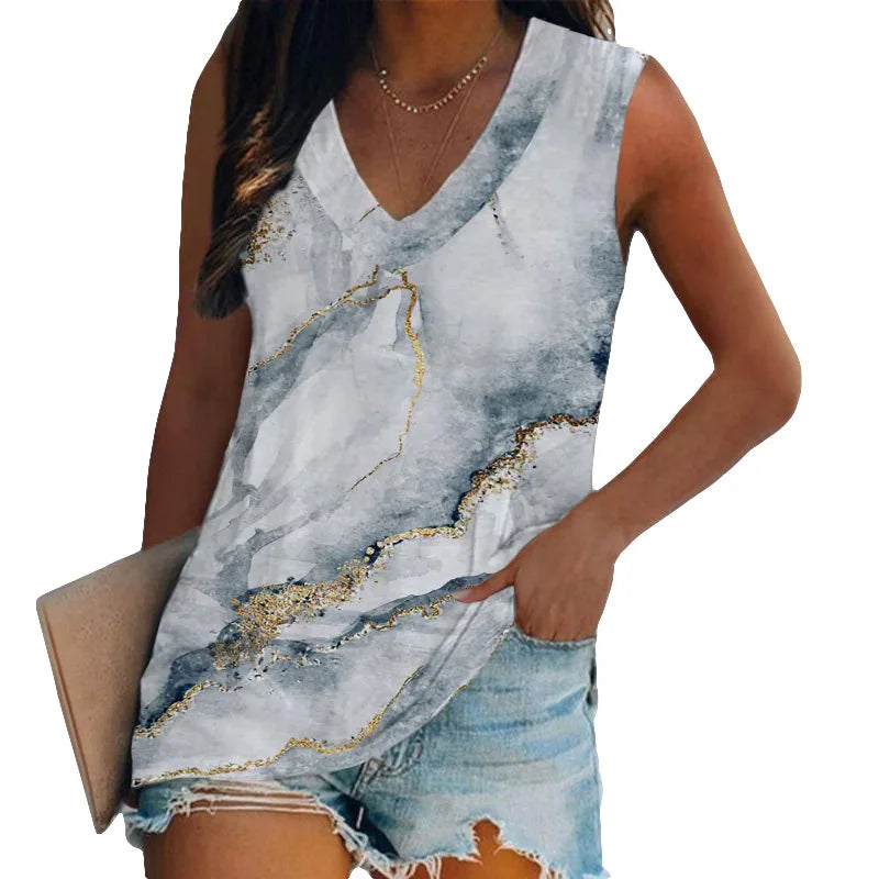 Summer New Gradient 3D Print Tank Top Women Fashion Casual V-Neck Sleeveless Camisoles Off Shoulder Vest Y2k Tops Woman Clothing