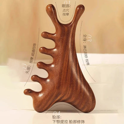 Head Body Massager Neck Face Health Care Massage Tool Meridian Scalp Four-in-one Sandalwood Comb  Massage Acupoint Nose Scraper