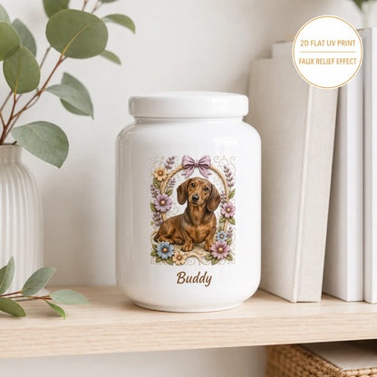 Custom Pet Memorial Ashes Urn with AI Generated Photo Ceramic Relief | Personalize with Name Or Memorial Message | 2D Printed No