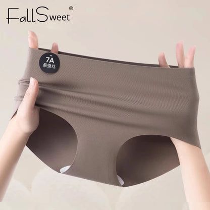 Falllsweet 4Pcs/Set Seamless Silk Briefs For Women Mulberry Silk Panties Comfortable Underpants Soft Lightweight Underwear M-2XL