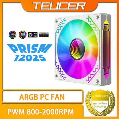 TEUCER 1PCS Prism12025 PC Case Fan 120mm 5V 3Pin ARGB Cyclic Mirror Light Effect PWM 800 to 2000RPM Cooling Fan