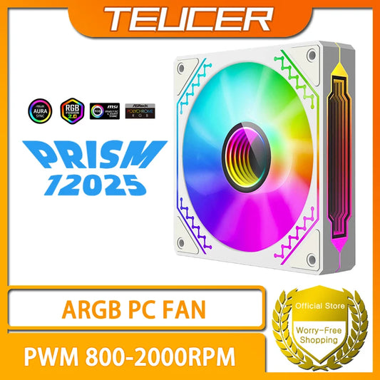 TEUCER 1PCS Prism12025 PC Case Fan 120mm 5V 3Pin ARGB Cyclic Mirror Light Effect PWM 800 to 2000RPM Cooling Fan