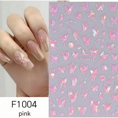 1PCS Marbled Nail Sticker 3D Abstract Lines Sticker Nail Art Supplies Nail Decals Y2K Laser Butterfly Ladies Nail Art Decoration