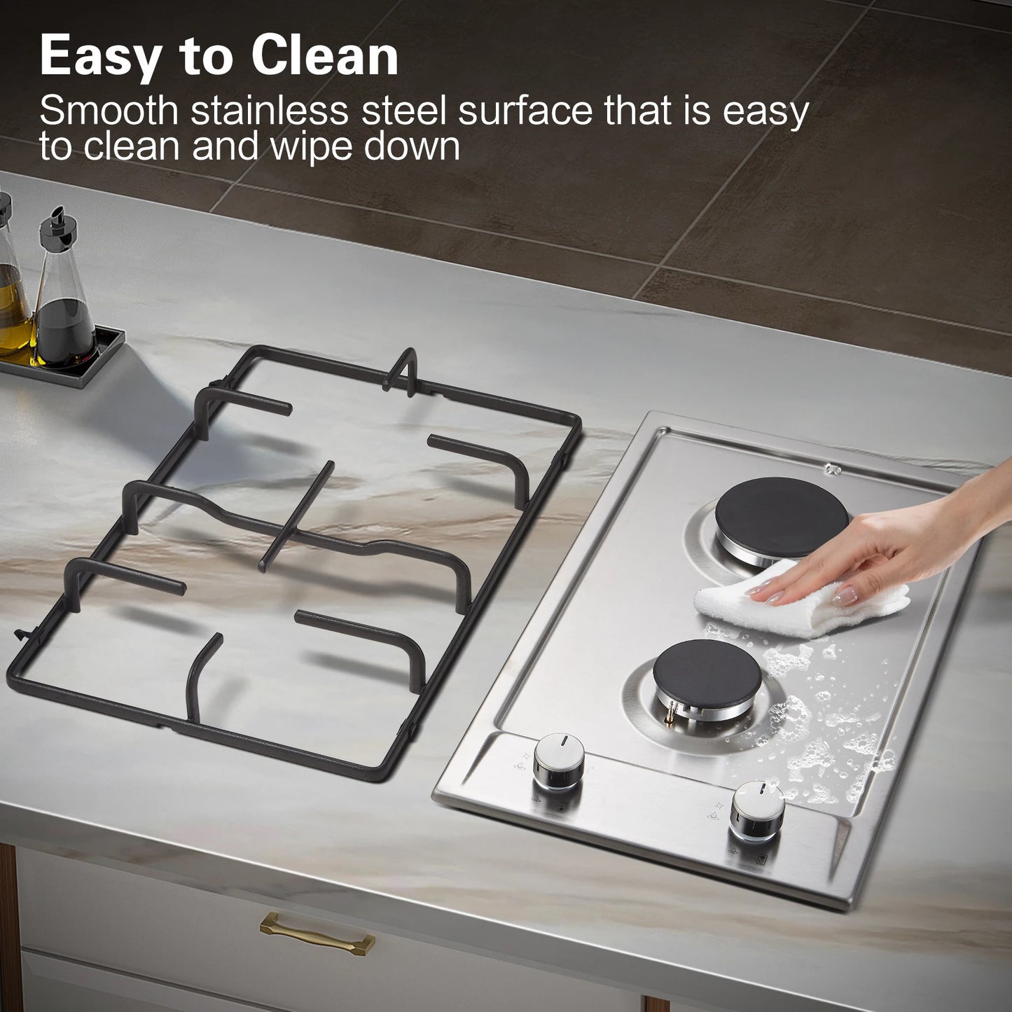 TopStrong 2/4/5 Burner 4200W Stainless Steel Auto Flame Protection Built-in for Natural Gas/Propane, Easy Clean, 30cm‌ Gas Hob