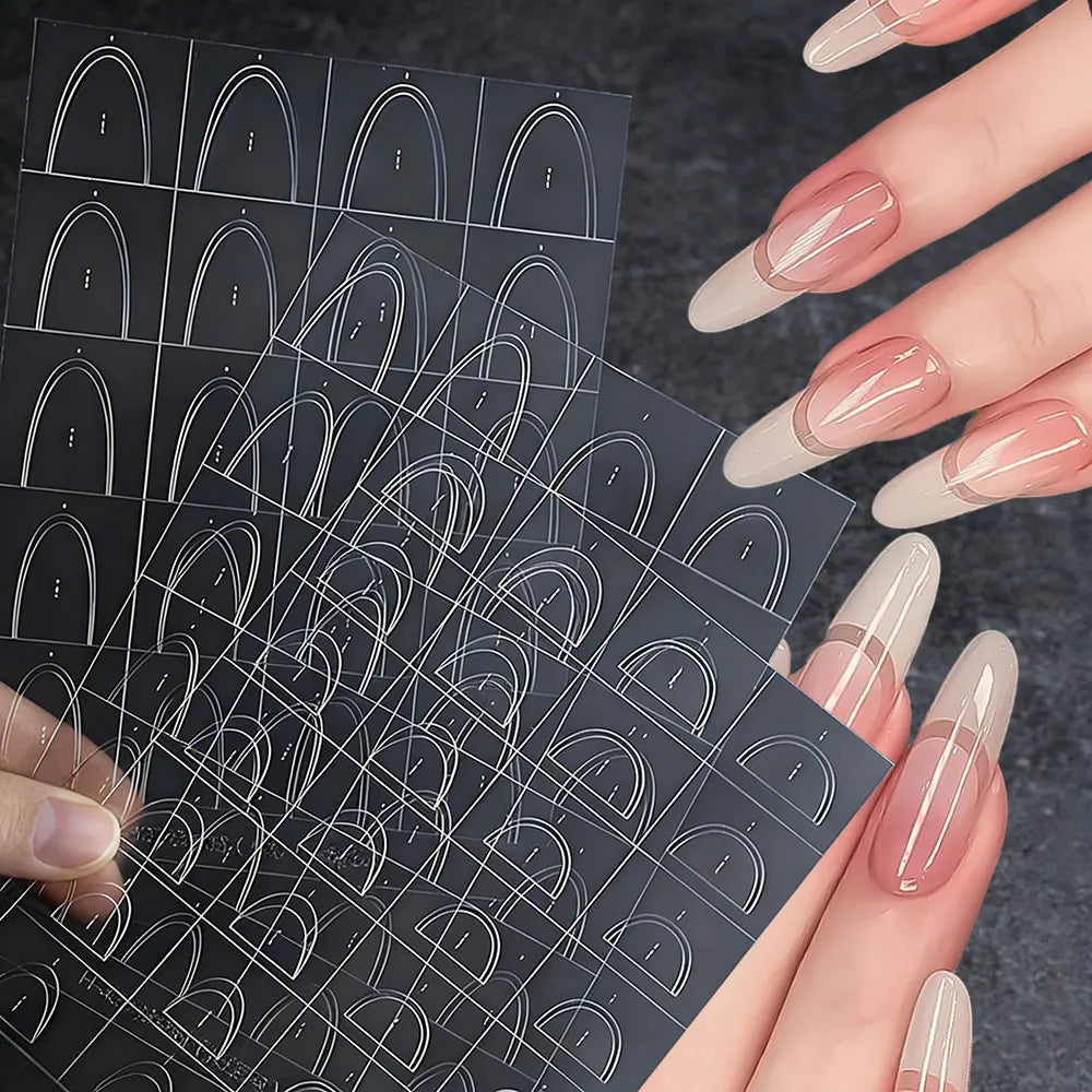 1pcs French Tip Guide Hollow Grid Nails Stencils Decals Self-Adhesive French Lines Nail Stickers Nail French Tips Guide Tools S@