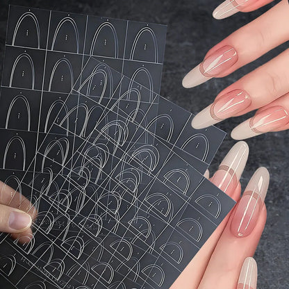 1pcs French Tip Guide Hollow Grid Nails Stencils Decals Self-Adhesive French Lines Nail Stickers Nail French Tips Guide Tools S@