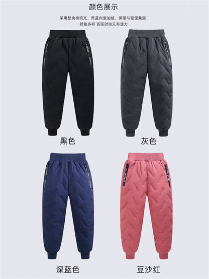 Winter Padded Pants Kids Thick Plus Velvet Warm Trousers Boys Lamb's Wool Cotton Long Pants Autumn Children Casual Sports Pants