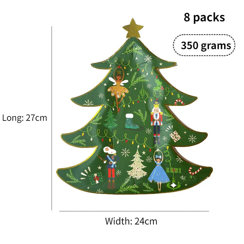 2026 Christmas Party Disposable Tableware Cartoon Bronzing Deer Pattern Plates Cups Santa Claus Napkin Merry Christmas Supplies
