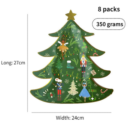2026 Christmas Party Disposable Tableware Cartoon Bronzing Deer Pattern Plates Cups Santa Claus Napkin Merry Christmas Supplies