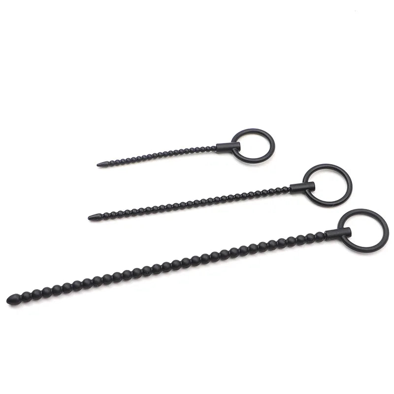 Deep Sensation Self-Discovery: 3-Piece Silicone Beaded Urethral Sound Set with Safety Pull Ring Male Intimate Penis Plug Trainer