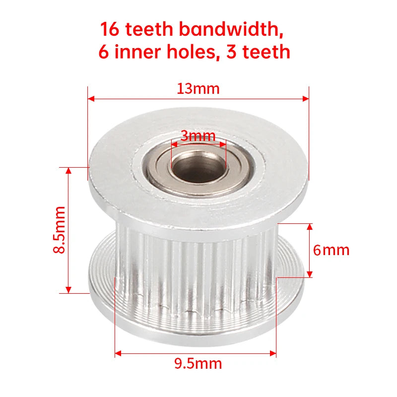 GT2 Idler Timing Pulley 16-tooth 20-Teeth with 3mm or 5mm Bore with Bearings for 3D Printer Parts Timing Belt 6mm 10mm