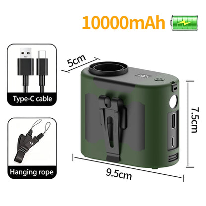 25000mAh Outdoor Waist Clip Fan Handheld Hanging Neck Fan 5-Speed Strong Wind Dual Air Vents USB Rechargeable Power Bank