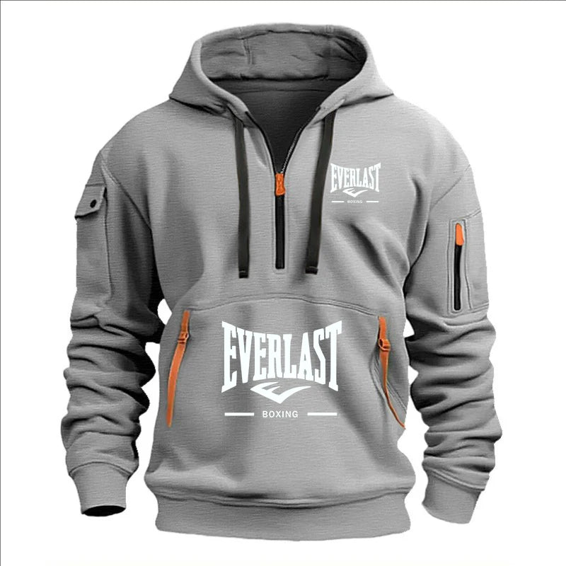 Fashion autumn and winter men's brand clothing multi-zipper design printed hoodie casual sweatshirt loose hooded jumper