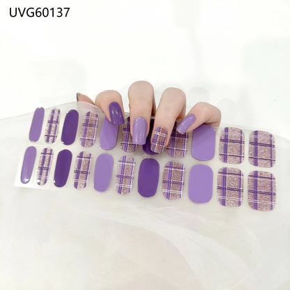 20/22Tips UV Semi cured Gel Nail Stickers Waterproof Long Lasting Full Gel Nail Wraps Press On Nail Decal DIY Manicure