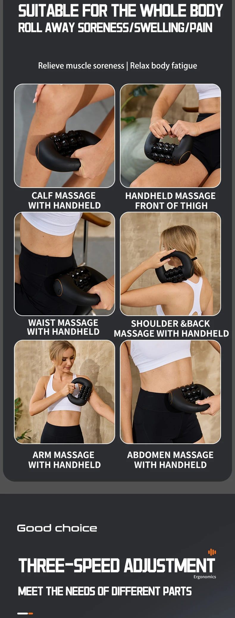 Rolling Percussive Massager, 5-Speed Spin Whole Body Relief, Deep Tissue Muscle Recovery Roller Stick for Leg Foot Calf Massager