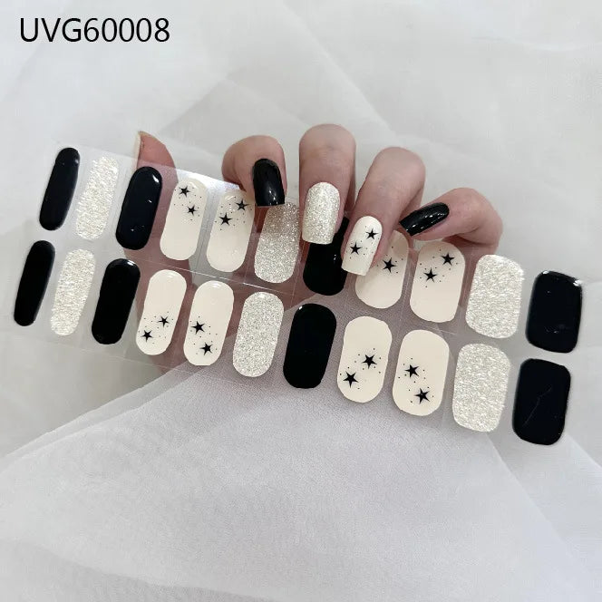 20/22Tips UV Semi cured Gel Nail Stickers Waterproof Long Lasting Full Gel Nail Wraps Press On Nail Decal DIY Manicure