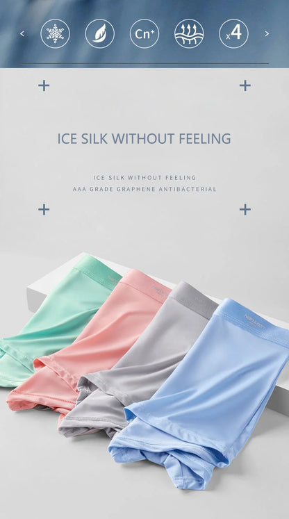 4pcs Boxer Shorts Men's Ice Silk Underwear Cool Underpants Breathable Sexy Thin Panties U Convex Lingerie Wholesale Lots L-6XL