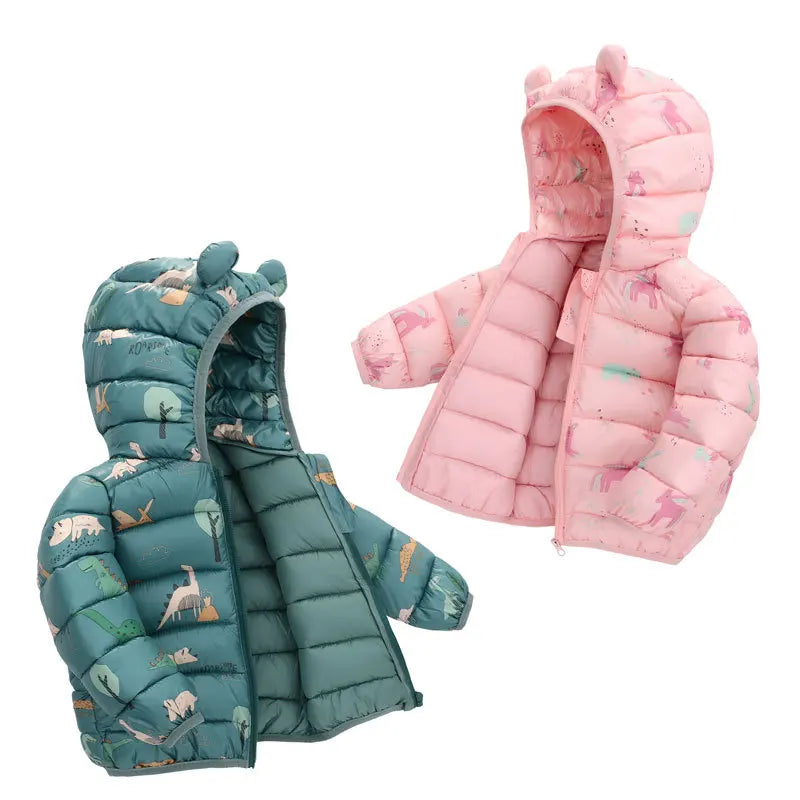 Baby Boys Girls Down Jackets Kids Cartoon Bear Zipper Coats Autumn Boys Thin Warm Hooded Jackets Children Clothes Outerwear