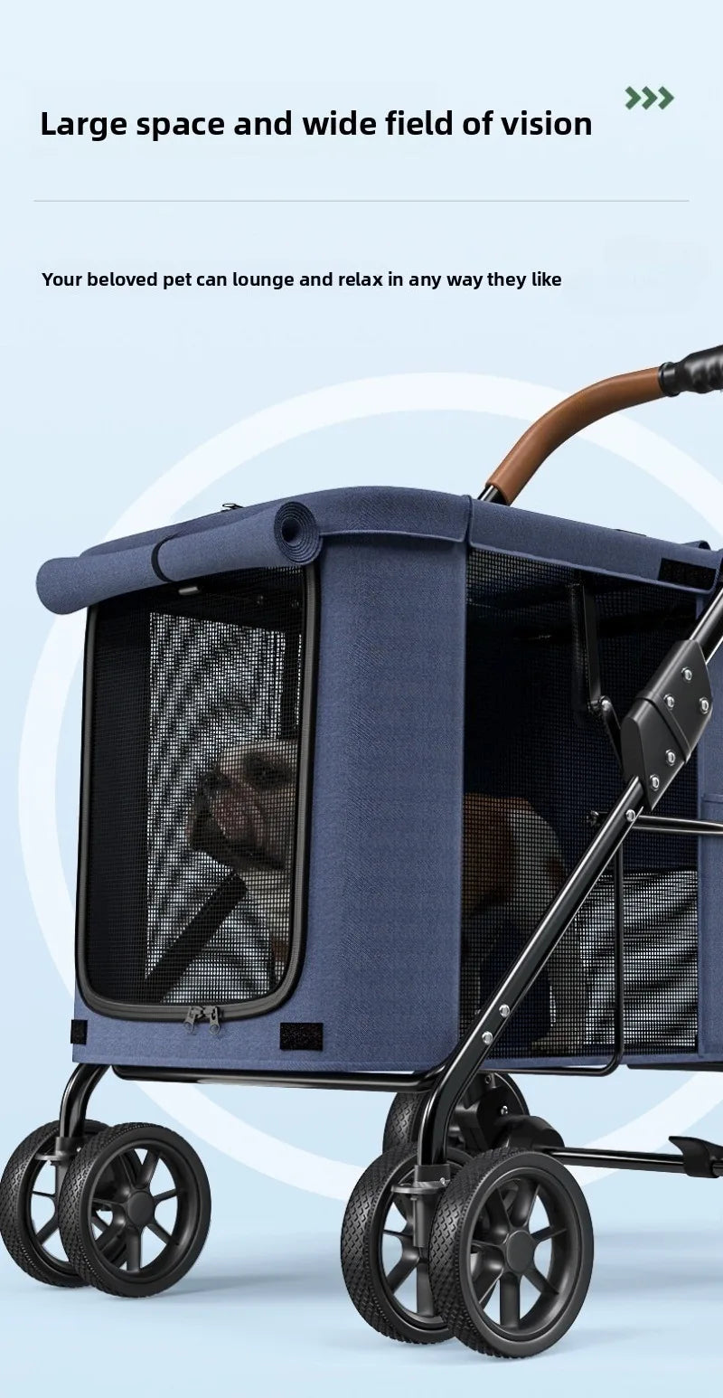 High Quality Foldable 4 Wheels Pet Carrier Adjustable Comfortable Waterproof Pet Stroller Washable Portable Travel Product