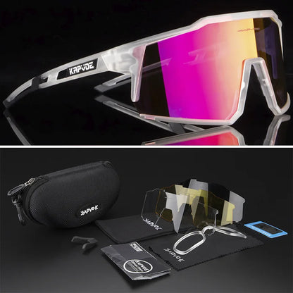 4 Lens Men Women Cycling Glasses Polarized Sport MTB Road Bike Goggles UV400 Bicycle Eyewear Fishing Running Driving Sunglasses