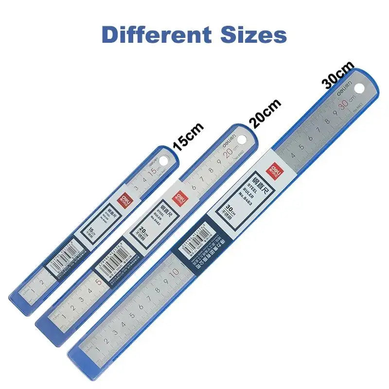 Deli Stainless Steel Ruler 15/20/30cm Metal Straight Ruler for Home School Precision Measuring Drawing Tool Supplies 1/2/5pcs
