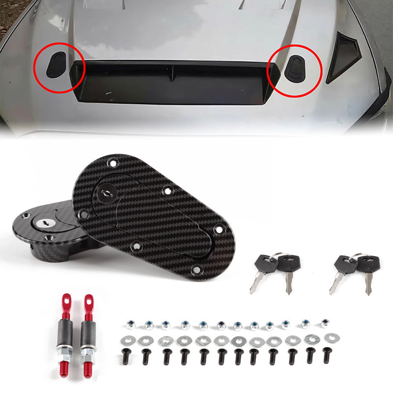 2Pcs Black Front Hood Engine Bonnet Pin Latch Lock Universal for Racing Car, Safety Protection with / without keys