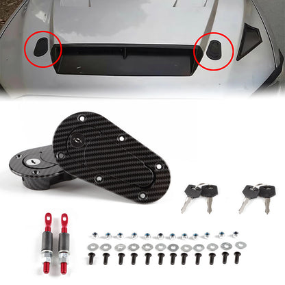 2Pcs Black Front Hood Engine Bonnet Pin Latch Lock Universal for Racing Car, Safety Protection with / without keys