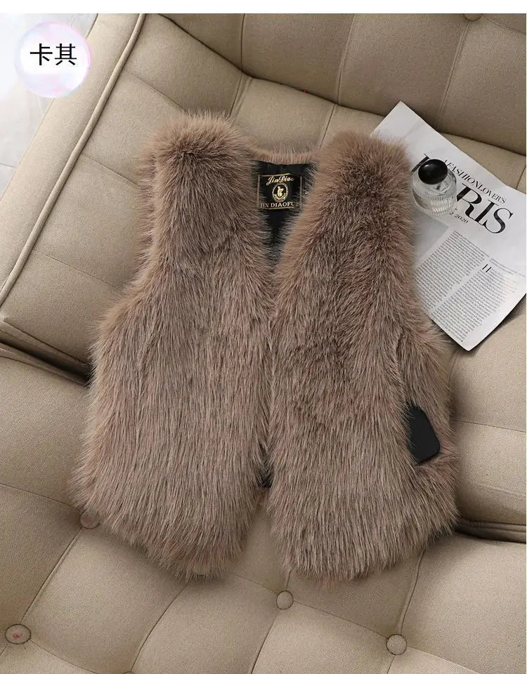 Autumn winter Imitation Fox fur vest Jacket For women Fashion Thick V-neck sleeveless Coat Female Short Faux Fur Waistcoat Tops