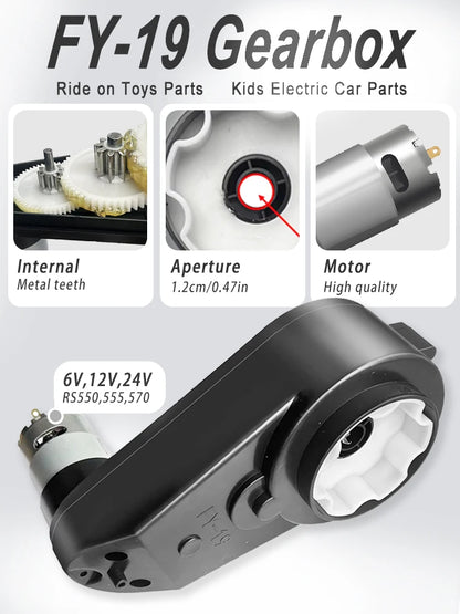 12V 24V RS550 1.2cm/0.47in Motor Gearbox for Children's Electric Ride on Toy Car,Kids Electric Car Reducer
