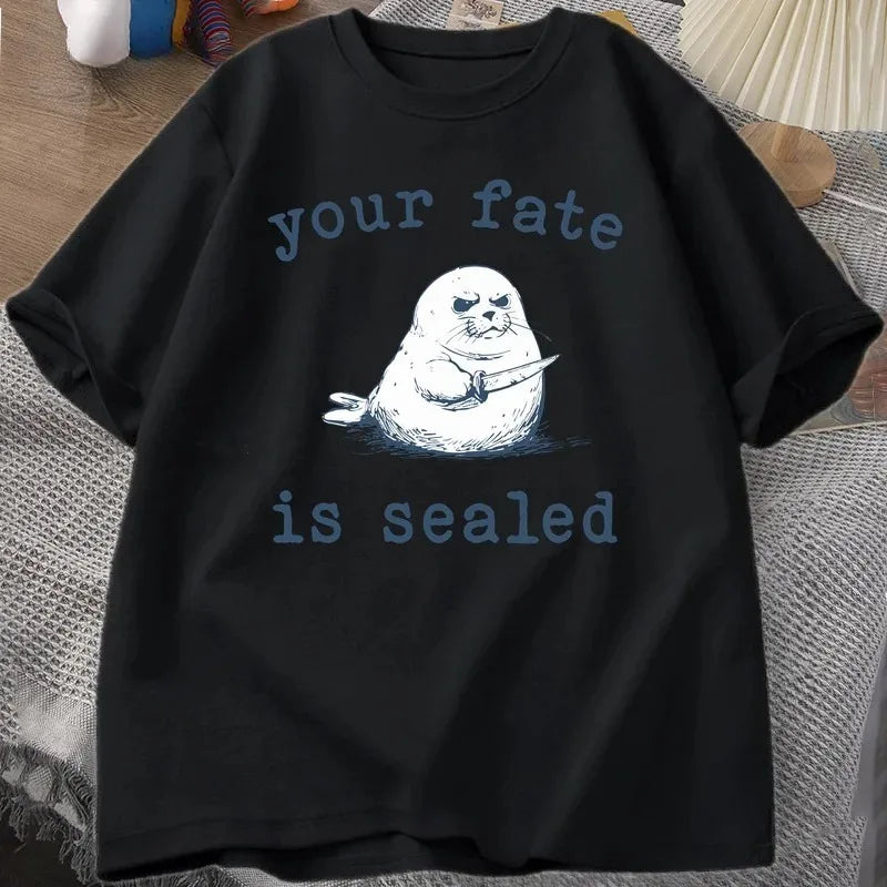 Your Fate Is Sealed T-Shirt Women Harajuku Funny Tshirt Animal Retro Y2k Fashion Top Short Sleeve Letter Print T Shirt Tops