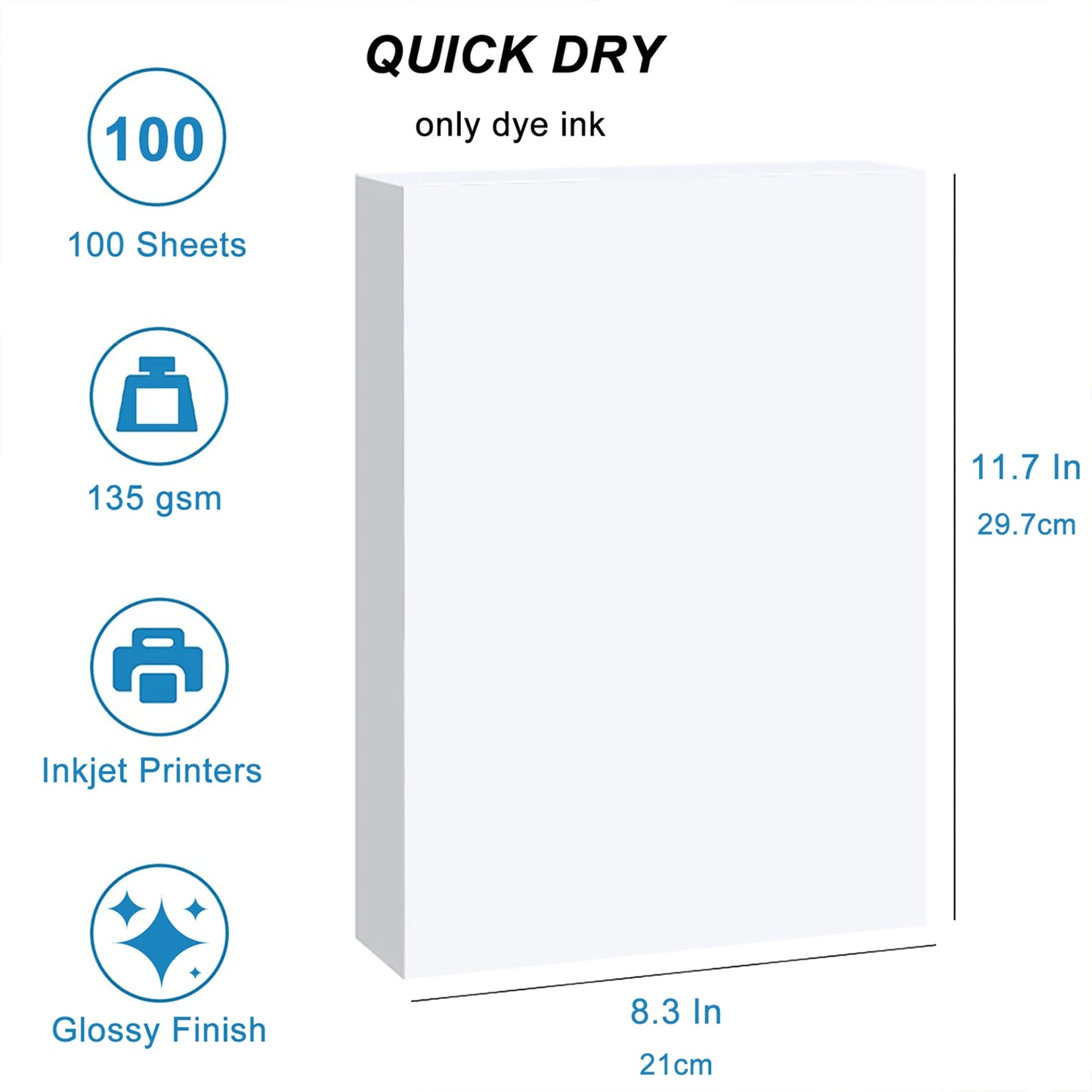 100 Sheets A4 Printable Single Side Photo Paper for Inkjet Printer, Bright Color, Suitable for Photography, Family, Festivals