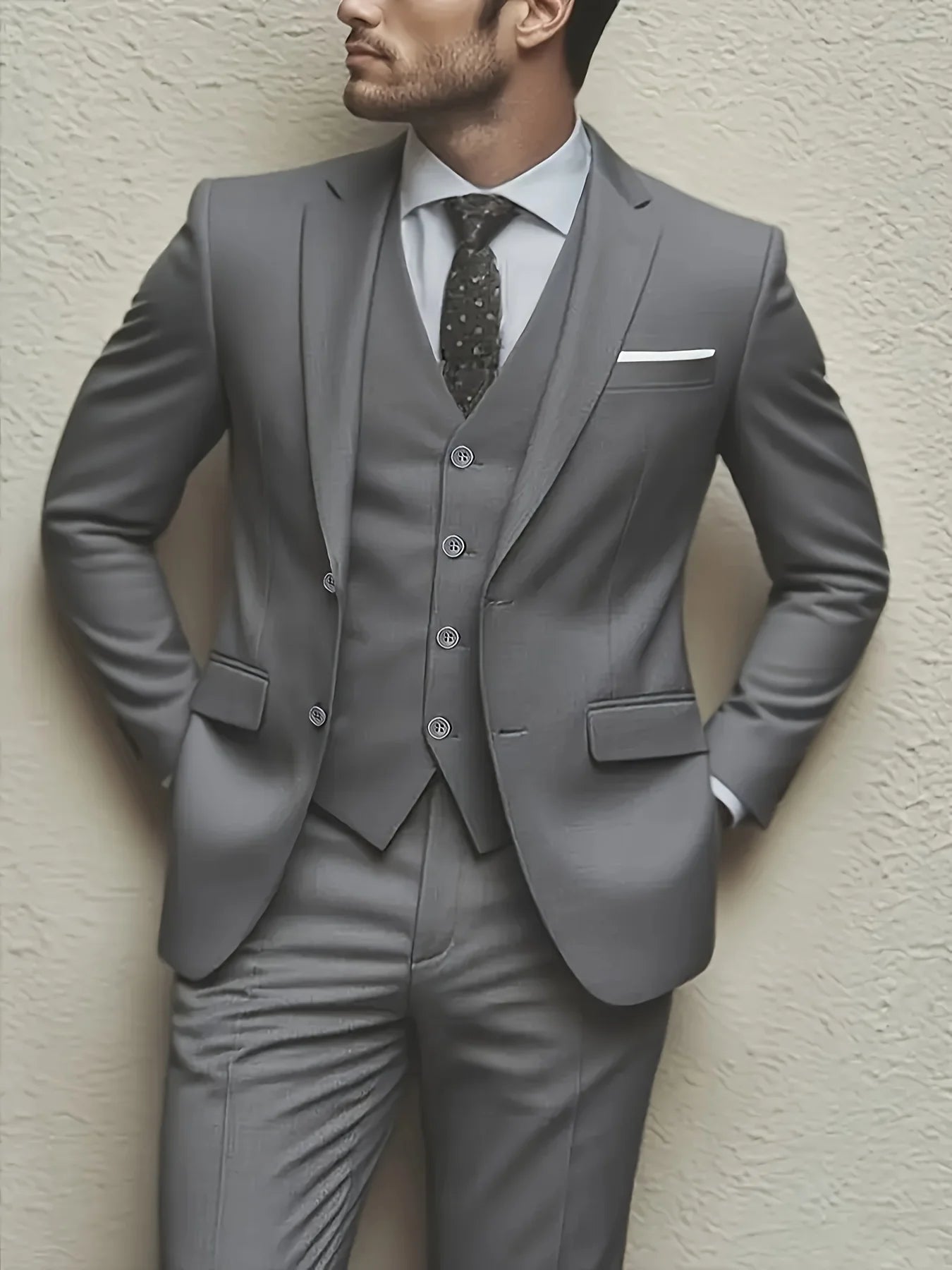 Men's 3pcs Suit Set, Jacket + Vest + Pants, Fashionable High-Quality, Suitable for Weddings, Parties and Formal Occasions
