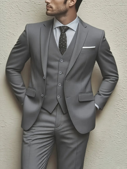 Men's 3pcs Suit Set, Jacket + Vest + Pants, Fashionable High-Quality, Suitable for Weddings, Parties and Formal Occasions