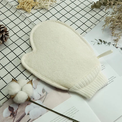 2-in-1 Exfoliating Glove - Cotton Linen Body Scrubber with Mesh Texture for Home Spa & Bath