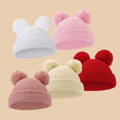0-12M Solid Knitted Cute Pom Pom Cap Newborn Boys Girls Turban Hats Hospital Bonnets Infant Autumn Winter Headwraps Kid Headwear