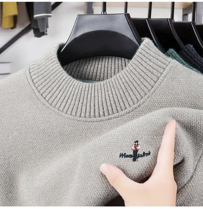 Light luxury brand round neck sweater knitted plush thicken warm pullover cartoon character embroidery fashion golf men's wear